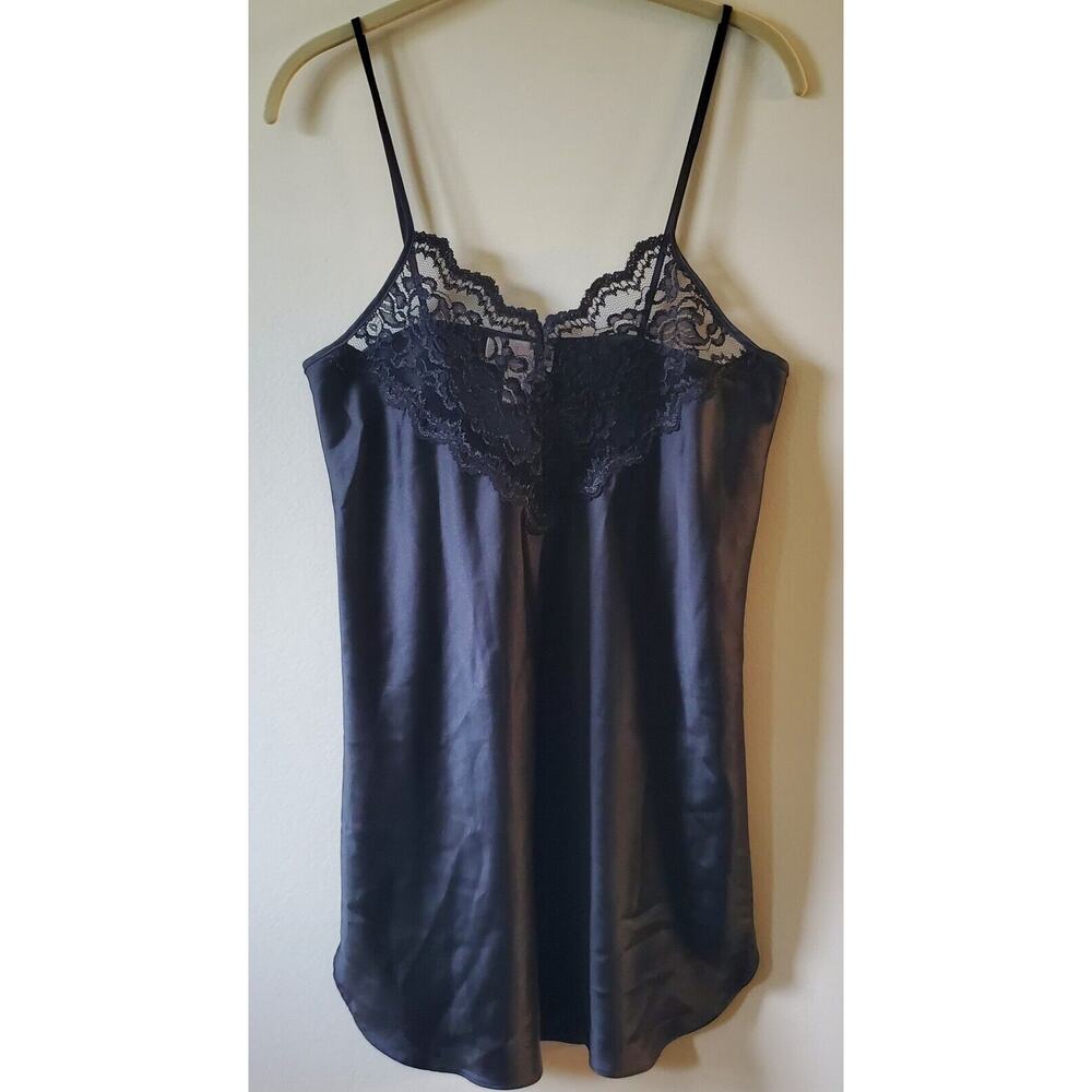 Alexandra Nicole Womens Size S Slip Nightgown Short Black Satin Lace Rose